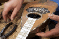 Detail of our cabinet maker restores an antique instrument.