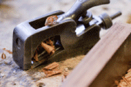 Detail of our cabinet-maker's hand plane in our workshop.